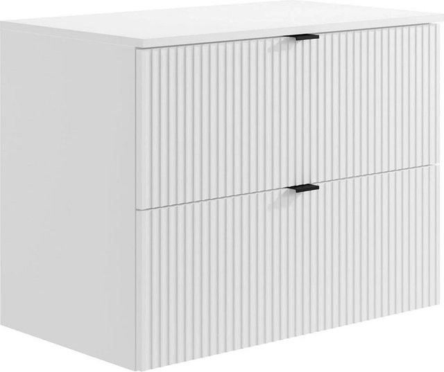 Waschbeckenunterschrank Zevini in Weiß mit Streifenoptik, Breite: 80 cm - Bild 1