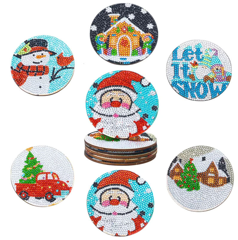 6er Set DIY Diamant-Malerei Kunstset mit Weihnachtsmustern als Untersetzer in Multicolor - Bild 3