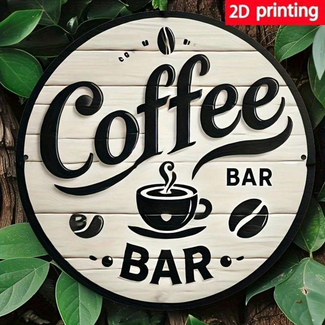 Rundes Vintage Kaffeebar-Schild aus Holz von CIFBUY in Weiß mit Retro-Design und Typografie zur Wanddekoration - Bild 1