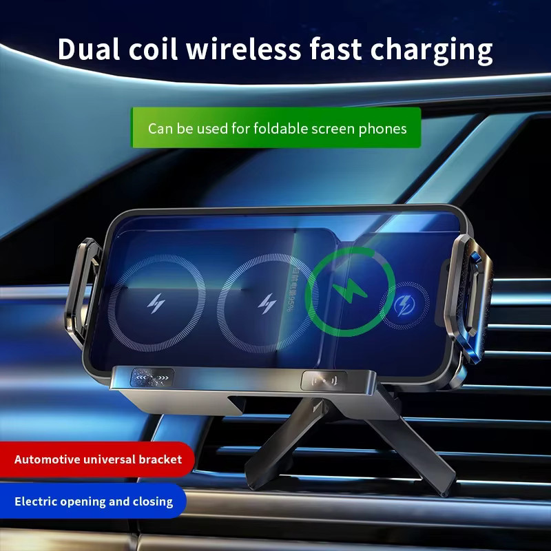 VIKEFON Wireless Car Charger Dual Coil Fold Screen Schnellladestation für Samsung Galaxy Z Fold 7 6 5 4 3 und iPhone 16 15 14 13 12 Pro Max in Schwarz - Bild 6