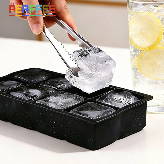 PERFFEE Eiswürfelform aus Silikon mit 8 Gittern für große quadratische Eiswürfel, Schwarz - Bild 1