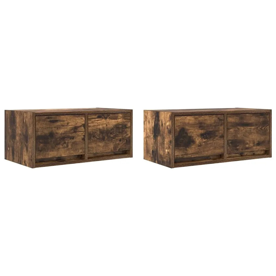 vidaXL TV-Schränke 2er-Set aus Holzwerkstoff in Räuchereiche, Wandmontage, B: 60 cm, T: 31 cm, H: 25,5 cm - Bild 2