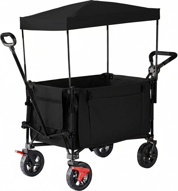 Relaxdays Bollerwagen aus Polyester mit Dach in Schwarz, B/T/H: 131 x 54 x 97 cm - Bild 1