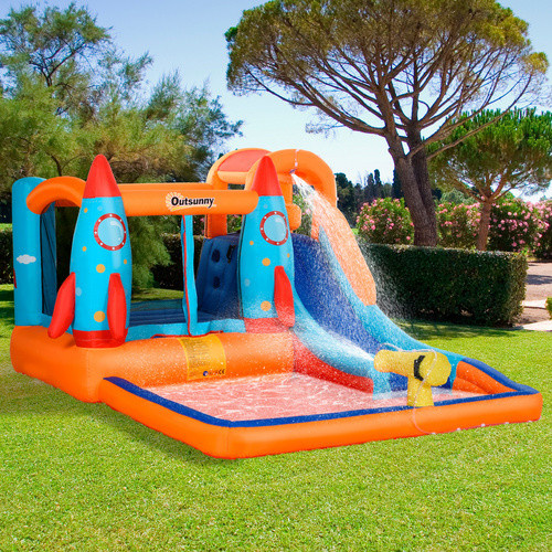 Outsunny Hüpfburg mit Pool und Rutsche bunt mit Raketen ab 3-8 Jahren - Bild 4