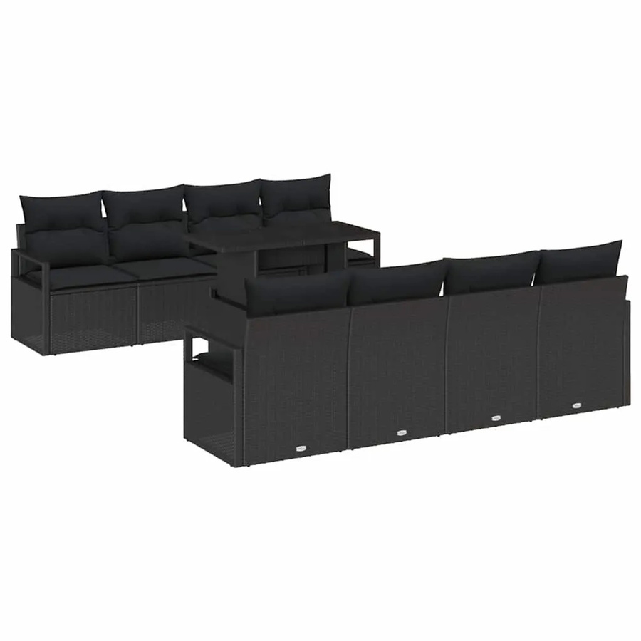 vidaXL Garten-Sofa-Set aus Poly Rattan und Stahl in Schwarz, 9-teiliges Set mit Tisch, Sitzmöbeln und integriertem Kissen-Speicher - Bild 2