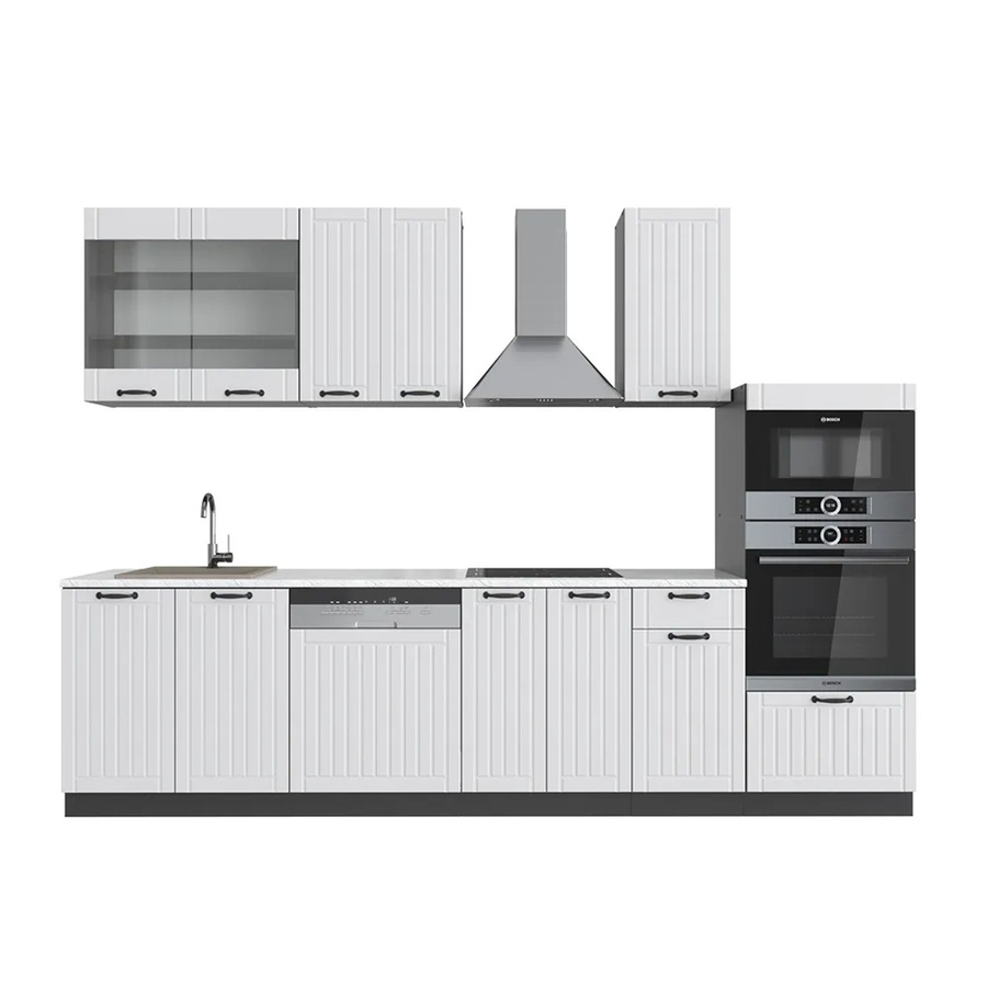 Vicco Fame-Line Küchenzeile im Landhausstil in Weiß und Anthrazit mit Hochschrank und Marmor-Arbeitsplatte, Breite: 300 cm - Bild 2