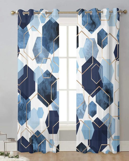 Yiran Furniture Transparente Tüllvorhänge mit geometrischer Textur in Salbeigrün, 2er-Set mit Ösen, Breite: 70 cm, Höhe: 185 cm - Bild 1