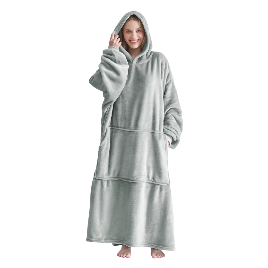 Good Nite Kuscheldecke mit Ärmeln und Kapuze für Damen, Hoodie Decke aus Flanell in Grau, B/T/H: 130 x 90 cm - Bild 3