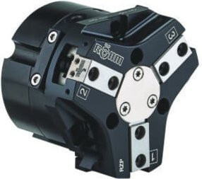 RÖHM Pneumatischer Zentrischgreifer RZP LKR70 in Schwarz aus Aluminium mit 3xM6 KH9 BH4 - Bild 1