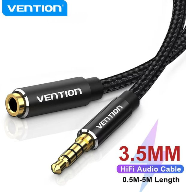 Vention Kopfhörer-Verlängerungskabel 3,5 mm Audio-Aux-Kabel Schwarz - Bild 1