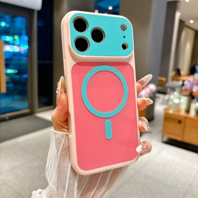 Rui Di Macaron Kontrast Hülle mit MagSafe und Linsenschutz für iPhone 17 16 15 14 13 Pro Max, Stoßfest, Pink Multicolour - Bild 1