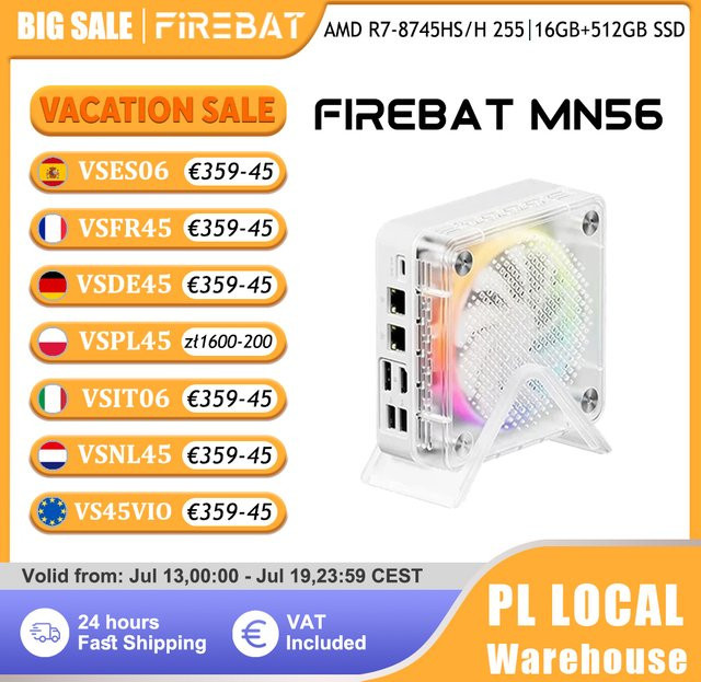 FIREBAT MN56 Mini PC Gaming-Desktop-Computer mit AMD Ryzen 7 8745HS, 16GB DDR5, 512GB SSD, Windows 11, WiFi 6 und Bluetooth 5.2 - Bild 1