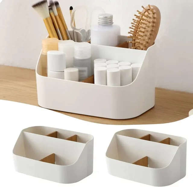 Schreibtisch-Organizer aus Kunststoff in Weiß mit mehreren Fächern für Bürobedarf und Kosmetik - Bild 1