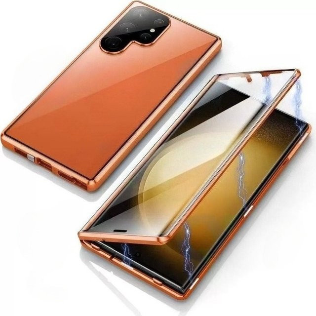 Magnetische 360 Grad Vollschutz Hülle mit Glas Snap-Lock für Samsung Galaxy S26 Ultra und S25 Ultra in Silber - Bild 1