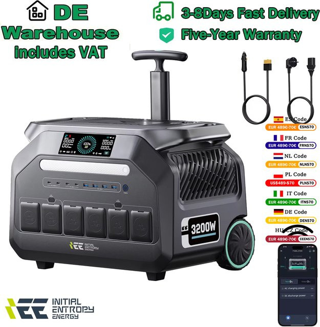 IEE P3200 Tragbare Powerstation mit 2048Wh LiFePO4 Akku, 3200W Leistung und 6400W Maximaler Ausgang, Trolley für Wohnmobil, Camping und Van - Bild 1