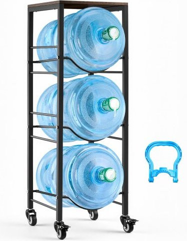 VEVOR Wasserkrughalter 4-stufig für 3 Wasserflaschen mit Ablagefach und Rollen, Schwarz & Braun - Bild 1
