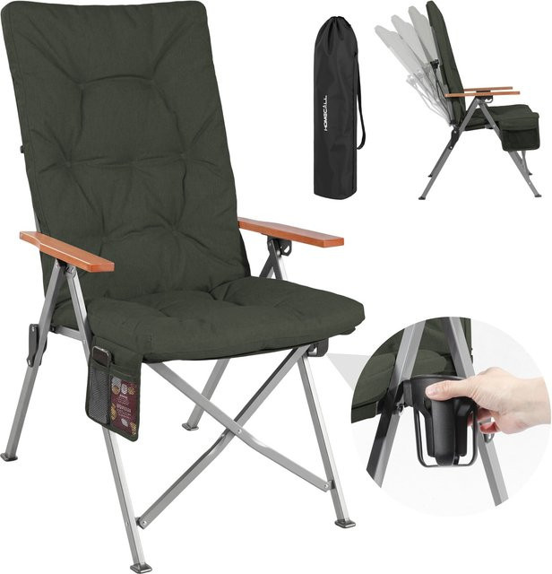 Homecall Campingstuhl Faltbar Hochlehner Luxus Klappstuhl mit Polsterung in Anthrazit Dunkelgrau, 4 Positionen Verstellbar, Belastbar bis 150kg - Bild 1
