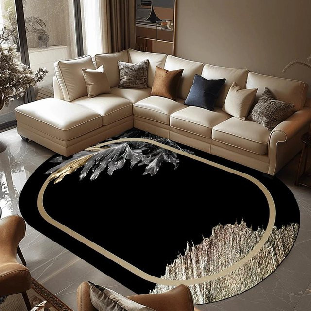 Karpetti Ovaler Wohnzimmerteppich Schwarz, Waschbar und Rutschfest, B: 200 cm, T: 230 cm - Bild 1