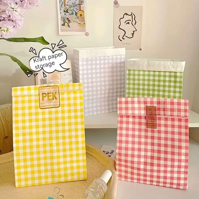 10er Paket Bunte Plaid Papier Taschen im Koreanischen Stil für Geschenke und Süßigkeiten, Mehrfarbig - Bild 1
