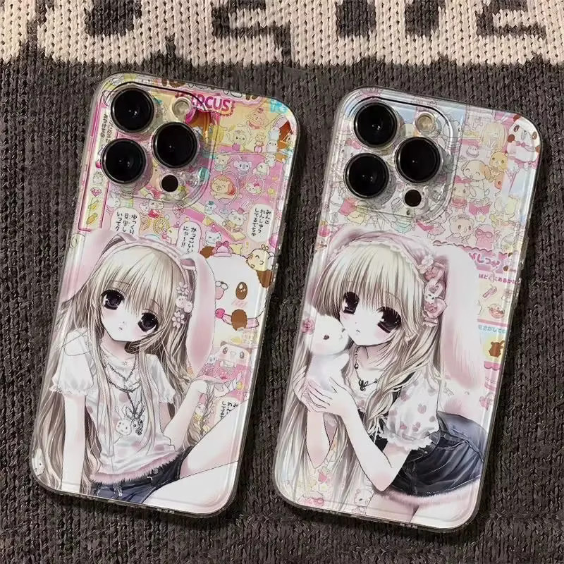 Potdemiel Transparente Silikon Handyhülle mit Hasenohren-Loli-Design für iPhone 17 Air 16 15 14 Plus 13 12 Mini 11 Pro Max Soft Cover - Bild 2
