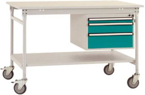 Manuflex BB5371.5021 BASIS mobiler Beistelltisch mit Melamin-Platte und Gehäuse-Unterbau in Blau und Weiß, B/T/H: 125 x 80 x 85 cm - Bild 1