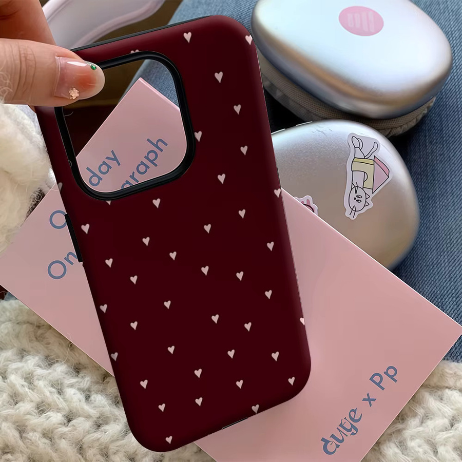 Potdemiel Handyhülle Burgundy & Blush Heart Scatter für iPhone 17 16 15 14 13 12 Pro Max Plus mit doppelschichtiger Rückseite in Rot und Pink - Bild 5