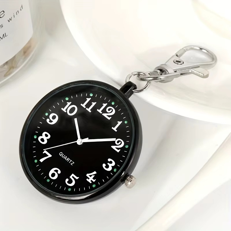 JBAILI Schlüsselbund Taschenuhr, Quarz, Rund, Schwarz, Silber, Unisex - Bild 2