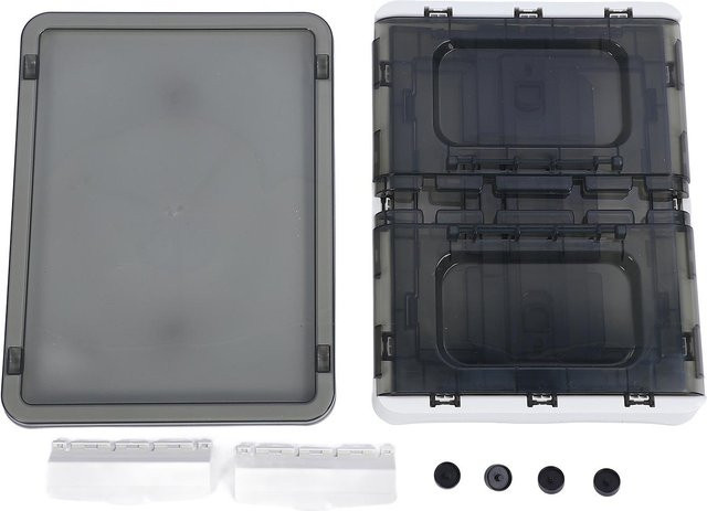 OutsideWorld Aufbewahrungsbox mit 3 Seitentüren und Rollen, faltbar und stapelbar, Transparent/Weiß/Schwarz - Bild 1