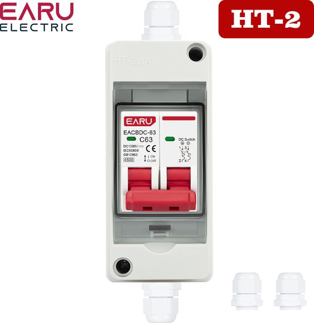 HT-2 IP65 Wasserdichter elektrischer Verteilerkasten für den Außenbereich aus Kunststoff in Weiß mit 63A AC DC Solar-Leistungsschalter MCB RCBO - Bild 1