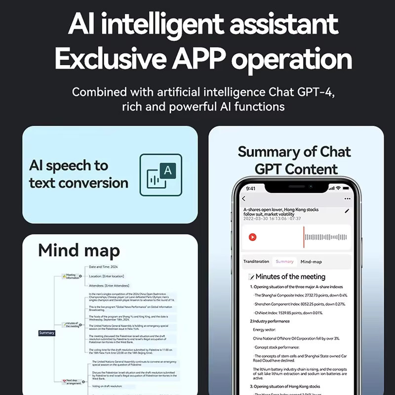 luxuglow AI Voice Recorder mit ChatGPT-Unterstützung für Transkription und Zusammenfassung, Black - Bild 5