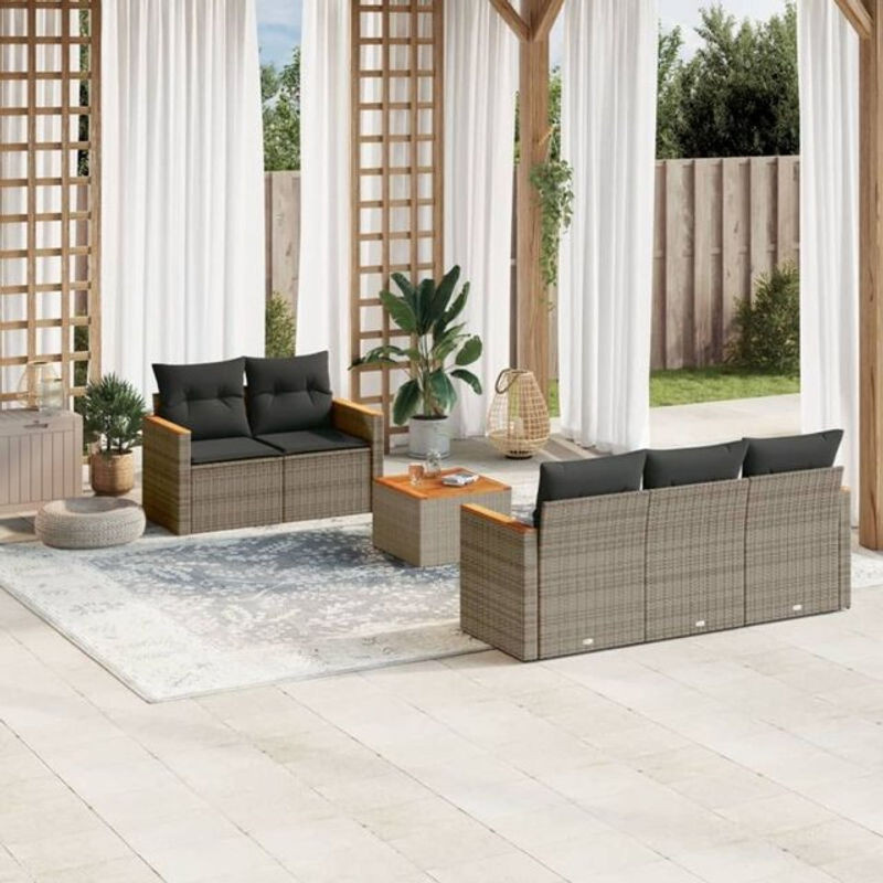 6-teilige moderne Garten-Sofagarnitur aus grauem Poly-Rattan mit Kissen von vidaxl - Bild 1