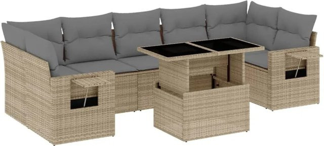 vidaXL 8-tlg Garten-Sofagarnitur in L-Form aus beigem Poly-Rattan mit Kissen und pulverbeschichtetem Stahlgestell - Bild 1