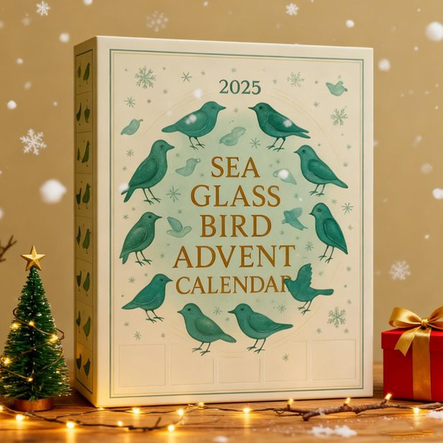 Sea Bird Advent Weihnachtskalender mit 24 maritimem Vogel-Ornamenten aus Acryl in Grün und Multicolour als hängende 2D-Dekoration für Zuhause, Baum oder Autospiegel - Bild 1