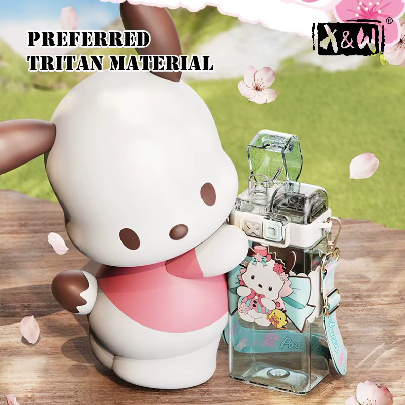 XW Sanrio-Serie Strohbecher mit zwei Kappen und Hebeseil, 520 ml Wasserflasche aus Tritan und PP - Bild 2