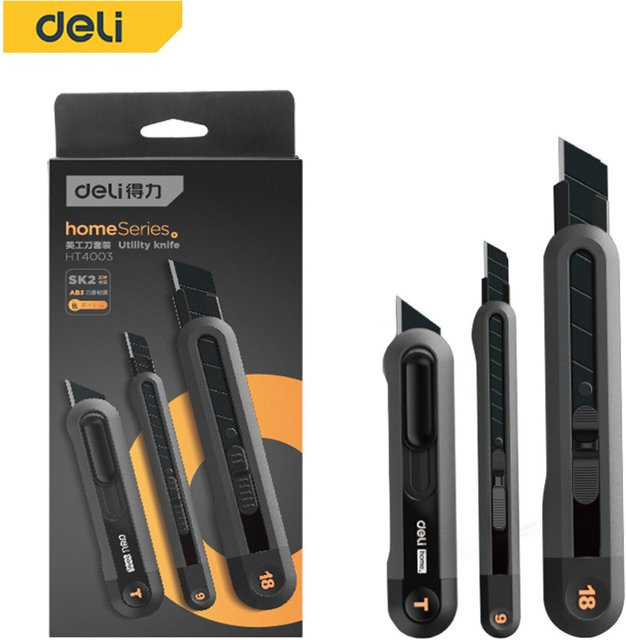 Deli Allzweckmesser-Set mit einziehbarem Cutter in Orange und Schwarz für Büro, Schule und Basteln - Bild 1