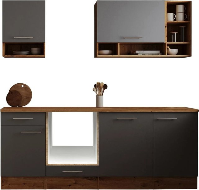 Respekta Küchenzeile Hilde in Grau mit Holzoptik, H x B x T: 205 x 220 x 60 cm - Bild 1