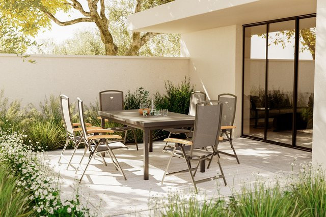 Hartman Raffaelo Garten-Essgruppe in Anthrazit mit ausziehbarem Tisch und 6 Klappstühlen aus Alu und Textilene - Bild 1