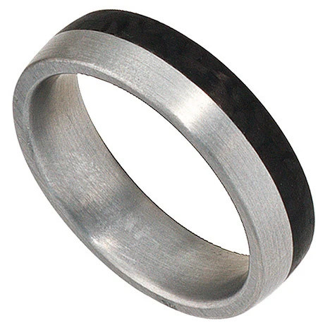 Colfem Partner Ring Edelstahl mattiert mit Carbon, Silber, 56, Unisex - Bild 1