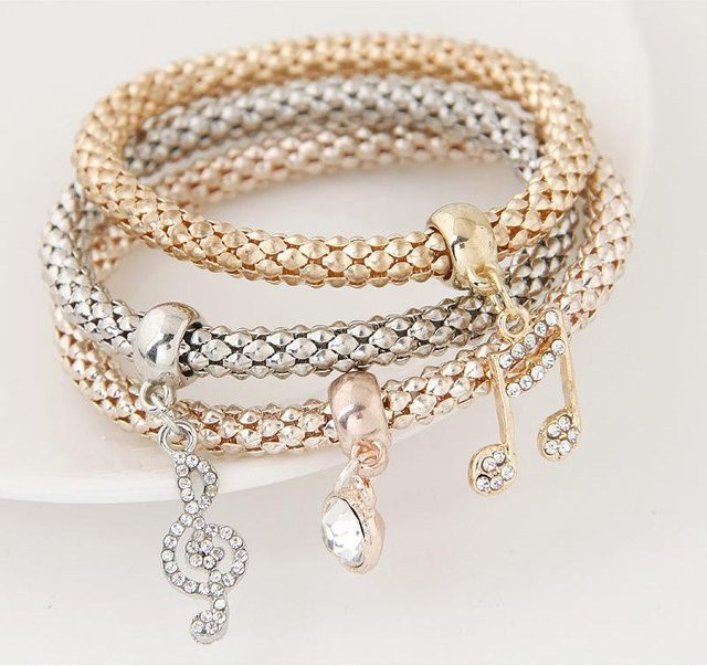 Anhänger Musiknote, Diamant, mehrlagiges Armband, Damen - Bild 1