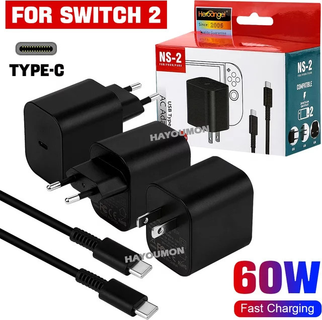 HeroAngel 60 W Schnellladegerät für Nintendo Switch, USB-C Netzteil in Schwarz - Bild 1
