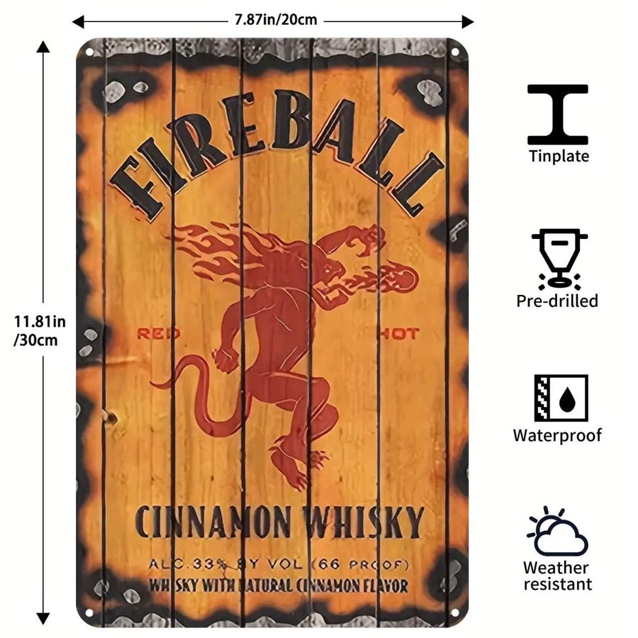 Vintage Fireball Cinnamon Whiskey Metallschild als Wandkunst für Bar und Zuhause, Breite: 20 cm, Höhe: 20 cm - Bild 2