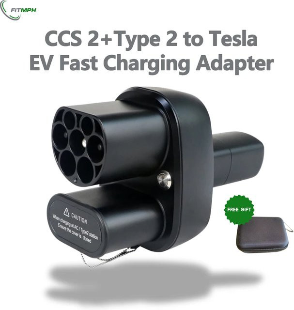 FITMPH CCS2+ Typ 2 zu NACS Tesla Konverter 2-in-1 Adapter für DC & AC, Schwarz, bis 250kW, 250V 32A - Bild 1