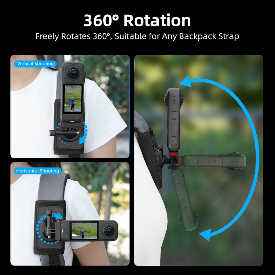 Flymile Rucksack-Schultergurt-Halterung mit Taschenclip in Schwarz für DJI Action 6, Pocket 3, OSMO 360 Nano, Insta360 X5 und GoPro Kamera-Zubehör - Bild 4