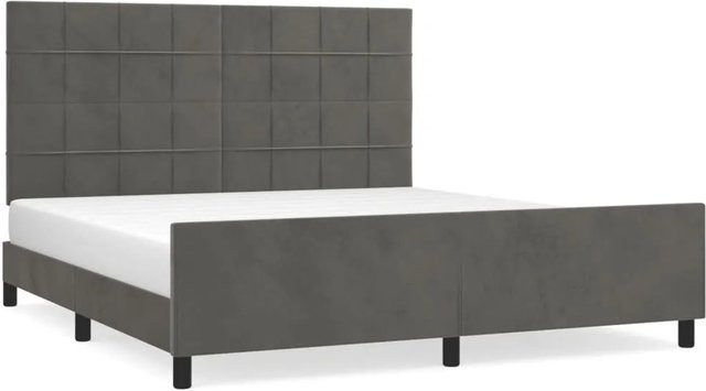 vidaXL Bettgestell mit Kopfteil in Dunkelgrau aus Samt, B/T/H: 160 x 200 x 128 cm (Breite: 160 cm, Tiefe: 200 cm, Höhe: 128 cm) - Bild 1