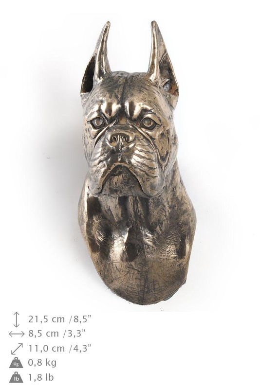 Hängende Boxer Hundestatue als Büste von Art-Dog in Braun aus Kunstharz und Metall - Bild 3