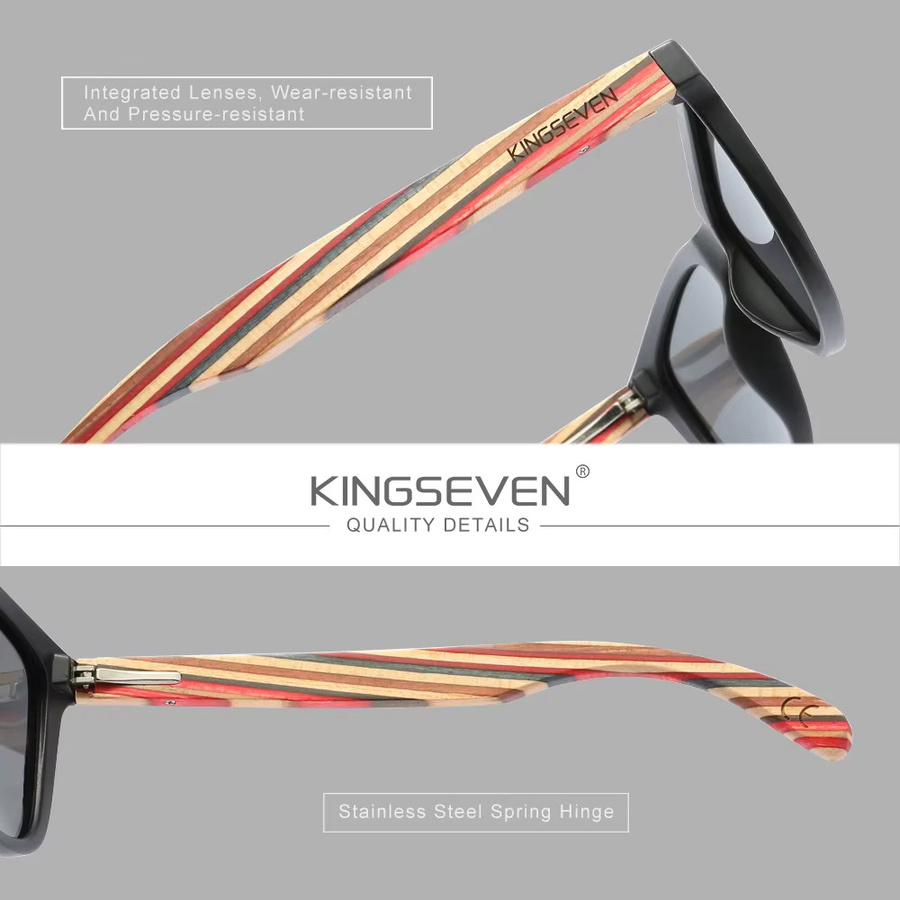KINGSEVEN Sonnenbrille, Eckige Rahmen, Holz, Schwarz, Unisex, polarisiert - Bild 2