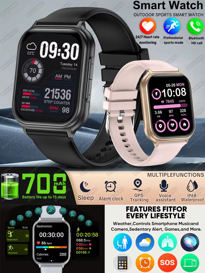 BOXUXING Smartwatch, Schwarz, Silikon, Unisex, GPS, Bluetooth - Bild 7