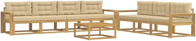 vidaXL Outdoor-Sofagarnitur aus Akazienholz mit Tisch und Kissen in Weiß und Beige - Bild 1
