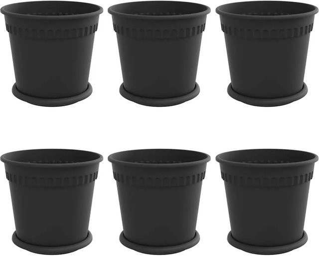 6er Set vidaXL Blumentöpfe aus Kunststoff in Schwarz, rund, Durchmesser: 19 cm, Höhe: 16 cm - Bild 1