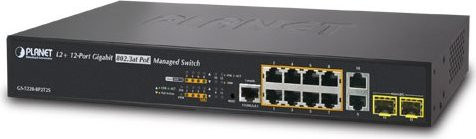 PLANET GS-5220-8P2T2S Managed Switch mit 8 x 10/100/1000 PoE+, 2 x 10/100/1000 und 2 x SFP, 240 W PoE+ Budget, Desktop oder Rackmontage, Schwarz - Bild 1